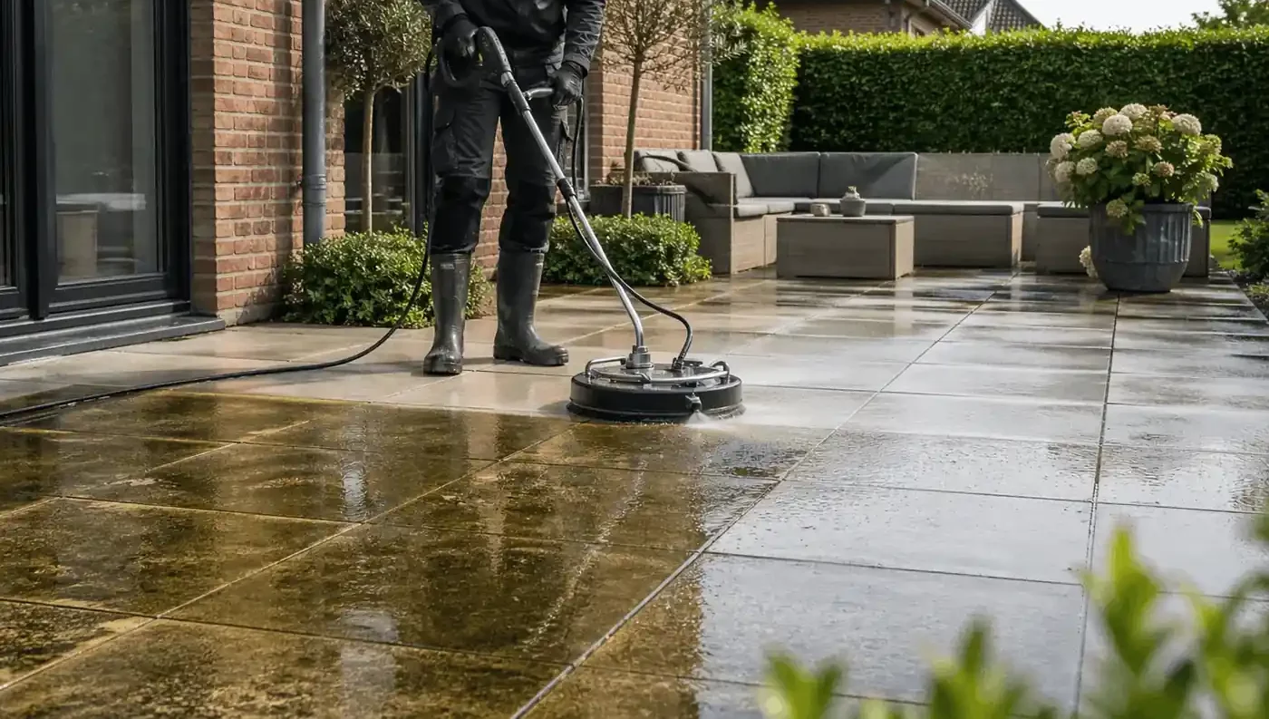 Nettoyage professionnel d'une terrasse extérieure